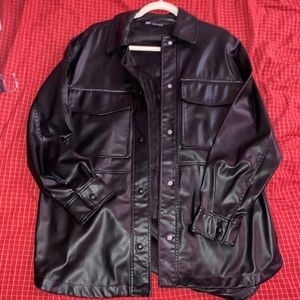 Zara long black leather blazer Nice suede inside